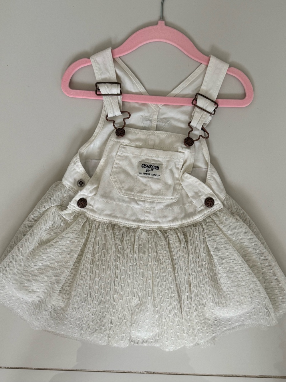 OshKosh B'gosh White Cream Dot Tulle Overall Dress